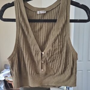 Free People Olive Buttoned Ribbed Crop Top